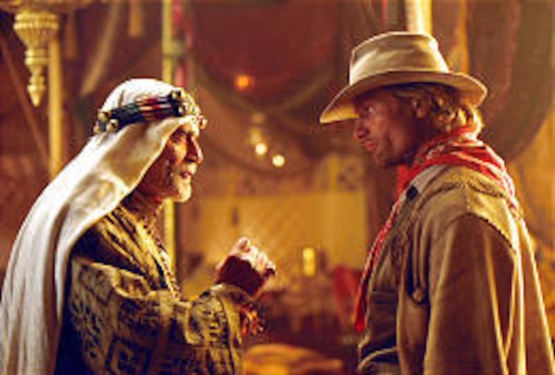 In "Hidalgo," rider Frank T. Hopkins (Viggo Mortensen, right), meets up with Sheik Riyadh (Omar Sharif)