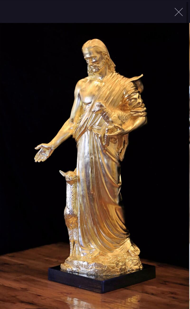 A smaller version of the Other Sheep I Have monument which was made for the Christ in America Legacy Park. Stephen Neal is creating a sculpture garden which will overlook Heber Valley and contain religious and patriotic sculptures.