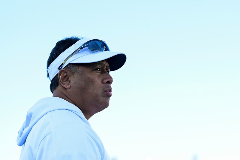 Navy coach Ken Niumatalolo looks on from the sideline before a game against Temple on Oct. 29, 2022, in Annapolis, Md.