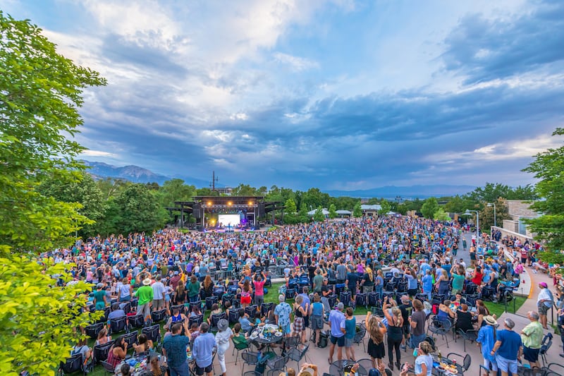 People attend a show at Red Butte Garden Amphitheatre in Salt Lake City, Utah.