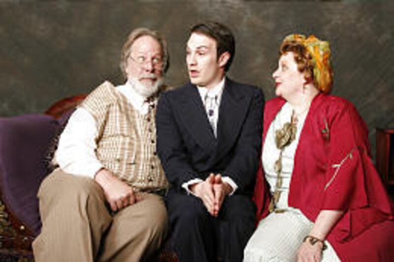 Chris H. Brower, left, reigns over the family as Martin Vanderhof, Matthew Haws plays Tony Kirby and Page Petrucka is writer Penelope Sycamore in Hale Center Theater's "You Can't Take It With You."