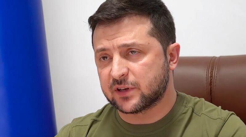 Ukrainian President Volodymyr Zelenskyy speaks to members of the U.S. Congress from Kyiv, Ukraine.