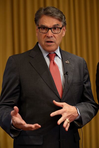U.S. Energy Secretary Rick Perry speaks to members of the media at the Utah Governor’s Energy Summit at Grand America Hotel in Salt Lake City on Thursday, May 30, 2019.
