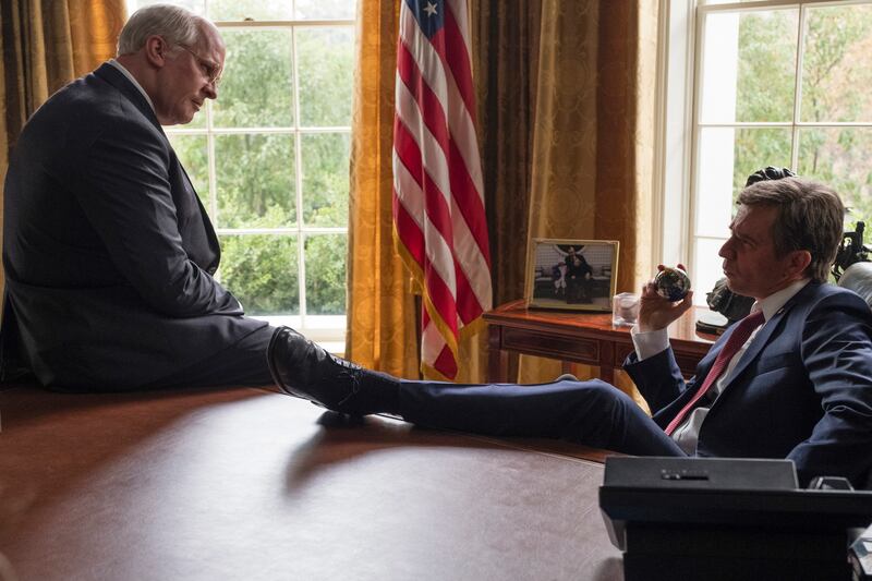 Christian Bale (left) as Dick Cheney and Sam Rockwell (right) as George W. Bush in Adam McKay’s VICE, an Annapurna Pictures release. Credit : Matt Kennedy / Annapurna Pictures
2018 © Annapurna Pictures, LLC. All Rights Reserved.
