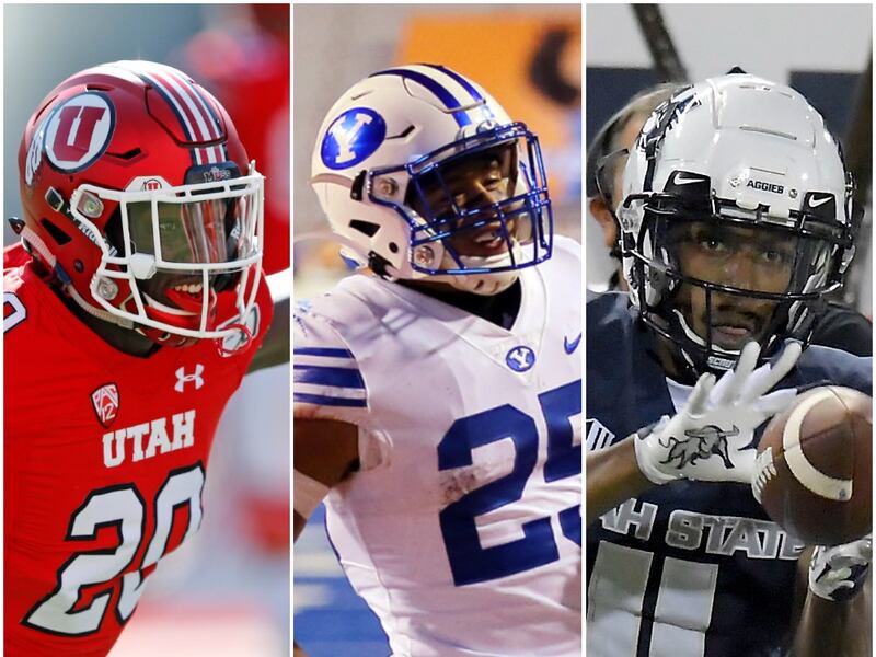 Utah’s Devin Lloyd, BYU’s Tyler Allgeier and Utah State’s Savon Scarver.