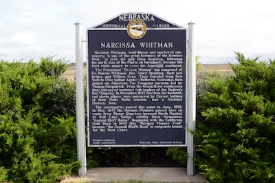 A Nebraska state historical marker at the site known as Ancient Bluff Ruins.