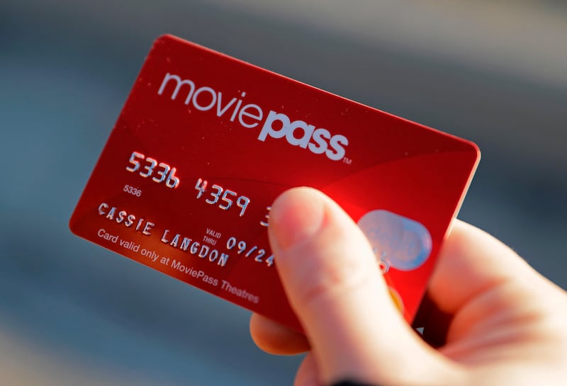 A MoviePass card outside AMC Indianapolis 17 theater in Indianapolis.