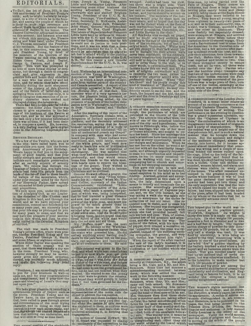 The Deseret News reported a spontaneous birthday celebration for Brigham Young on June 1, 1871.