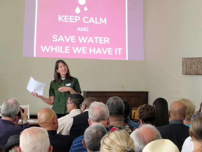 The Rev. Rachel Mash, environmental coordinator for the Anglican Church of Southern Africa and Green Anglicans, organized and presents at the Anglican Diocese of Cape Town’s Water (In)Justice Conference at Zonnebloem on Feb 3, 2018.