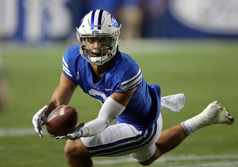 BYU wide receiver Neil Pau’u makes a catch during game against at LaVell Edwards Stadium in Provo Saturday, Sept. 11, 2021.