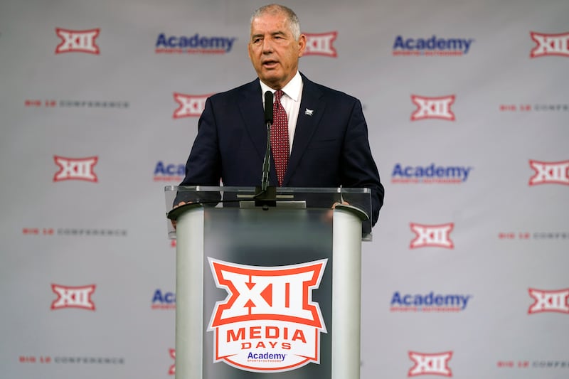 Big 12 commissioner Bob Bowlsby speaks during Big 12 media days Wednesday, July 14, 2021, in Arlington, Texas.