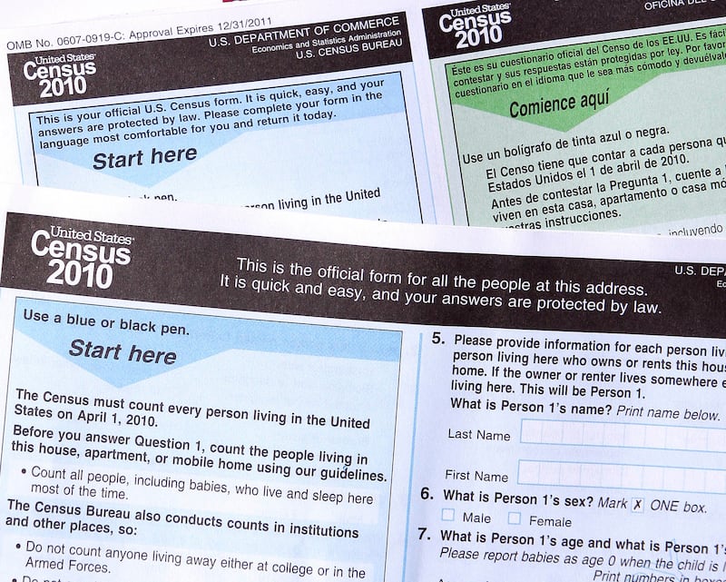 This March 15, 2010, file photo, shows copies of the 2010 census forms in Phoenix.