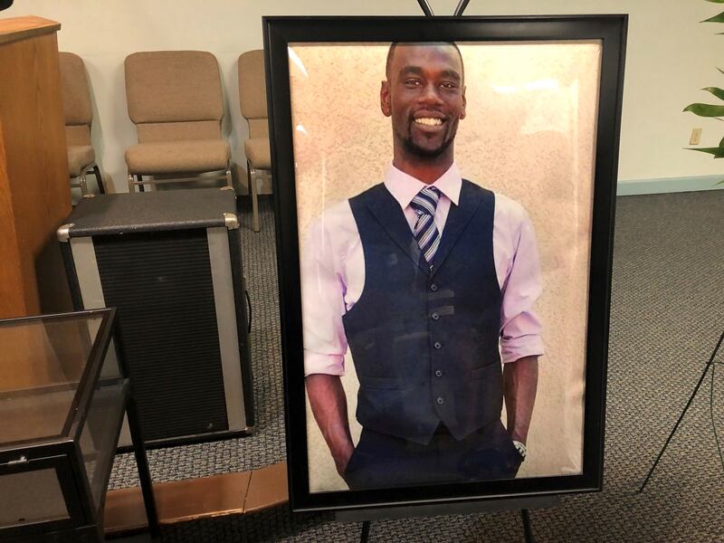 A portrait of Tyre Nichols is displayed at a memorial service for him in Memphis, Tenn.