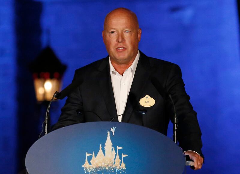 Disney chief executive Bob Chapek speaks during a ceremony at Hong Kong Disneyland on Sept. 11, 2015.