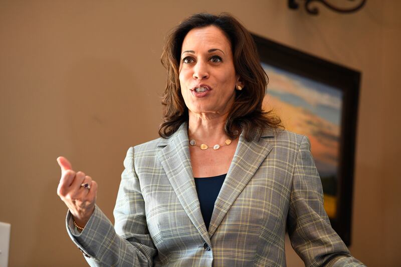 Democratic presidential candidate Sen. Kamala Harris, D-Calif., addresses a crowd of several dozen women at a campaign event, Wednesday, May 29, 2019, in Greenville, S.C.