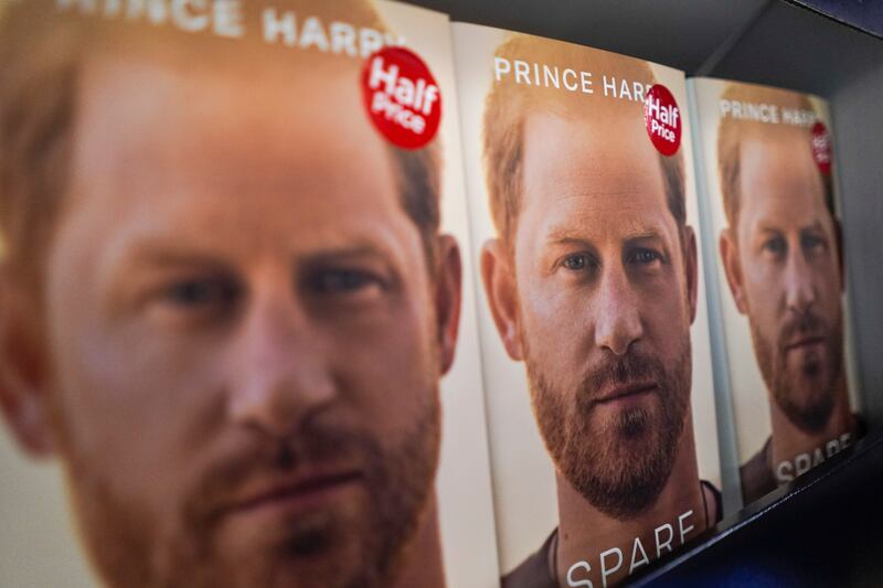 Copies of the new book by Prince Harry called “Spare” are placed on a shelf of a book store during a midnight opening in London.