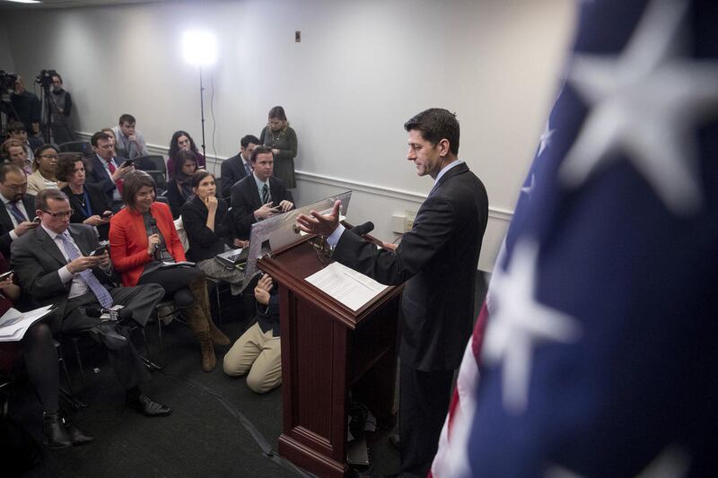 FILE"” House Speaker Paul Ryan of Wis. speaks at a news conference following a GOP party conference at the Capitol, Wednesday, March 15, 2017, in Washington. (AP Photo/Andrew Harnik)