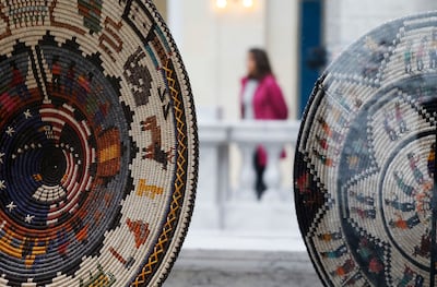 Lorraine Black's code talkers basket, photographed on Thursday, Feb. 15, 2018, is on display as part of the "Who Tells Your Story?" exhibition at the Utah State Capitol building in Salt Lake City. The exhibit is on display through June 29.