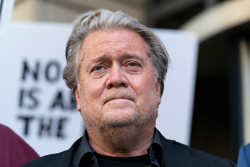 Former White House strategist Steve Bannon, pauses as he departs federal court on Friday, July 22, 2022, in Washington.