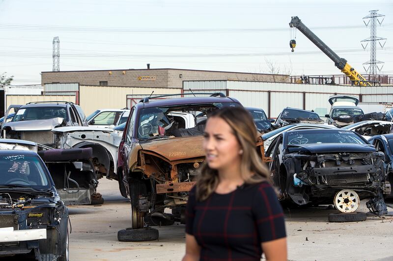 Mariana Sablan speaks about her accident and the importance of wearing seat belts during a press conference at South Bountiful Auto in Woods Cross on Wednesday, Sept. 5, 2018. Sablan's car rolled three times before stopping and she walked away from the ac