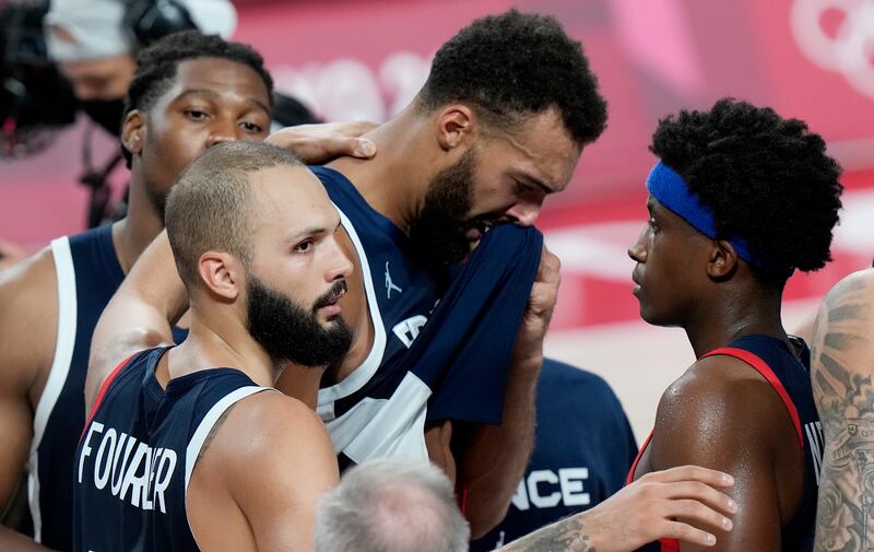 France’s Rudy Gobert gets emotional after losing in the men’s basketball gold medal game
