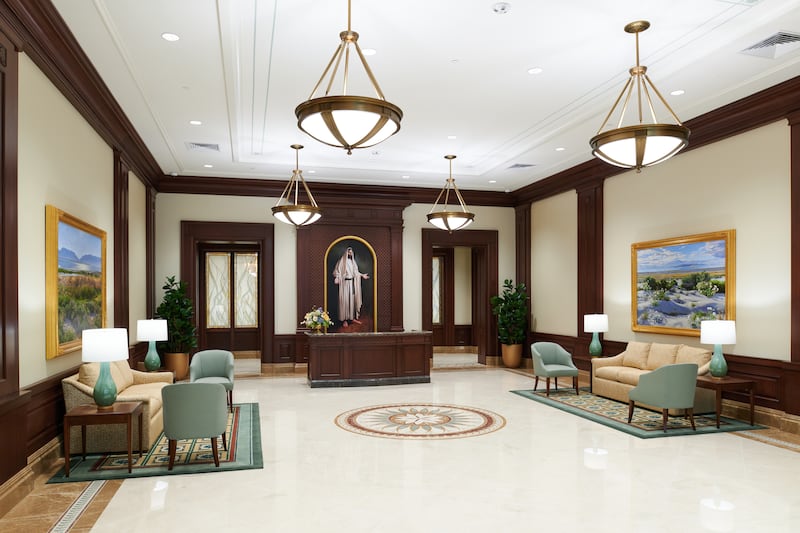 The recommend desk and entry of the Syracuse Utah Temple.