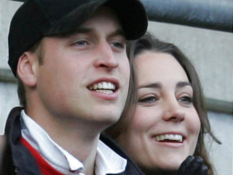 Britain's Prince William and girlfriend Kate Middleton watch a rugby match in London in February.