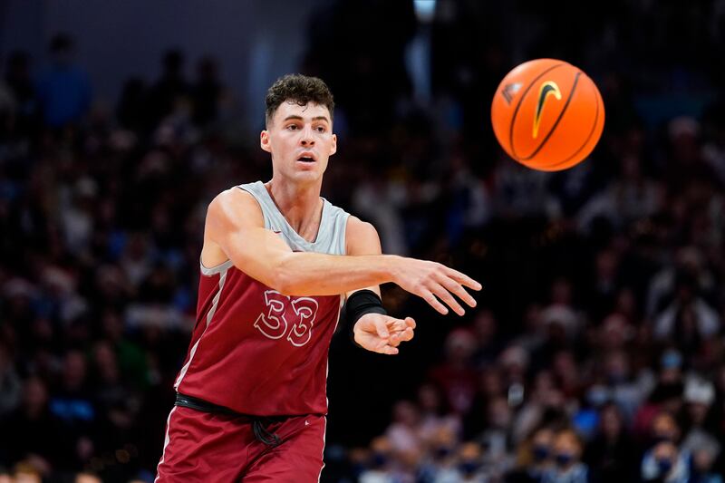 Saint Joseph’s Taylor Funk plays in a college basketball game against Villanova.