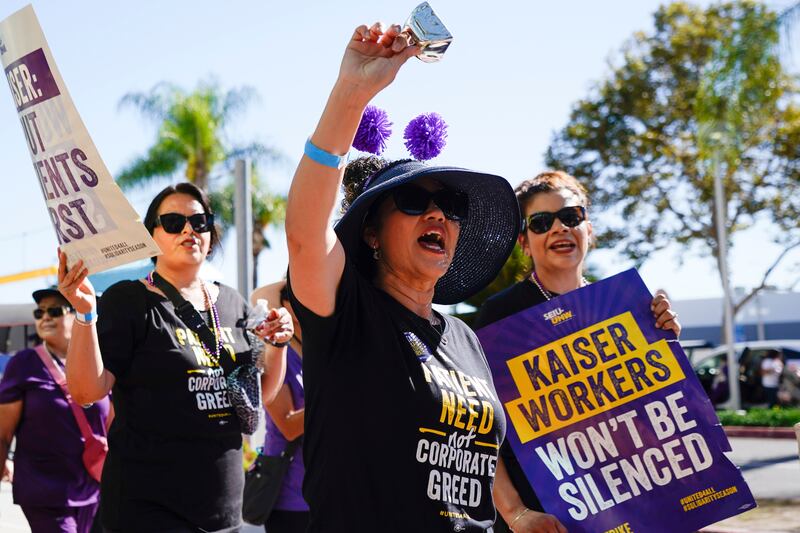Kaiser Permanente workers picket Thursday, Oct. 5, 2023, in Baldwin Park, Calif.