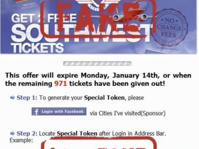 A "phishing" scam promising two free airline tickets has made its way back to Facebook.