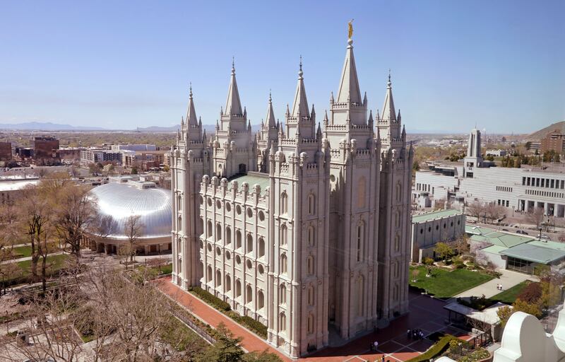 FILE - This Thursday, April 18, 2019, photo, shows the Salt Lake Temple in Salt Lake City. A spokesman for The Church of Jesus Christ of Latter-day Saints denounced a news story reported by Vice News, saying that the media outlet mischaracterized the fait