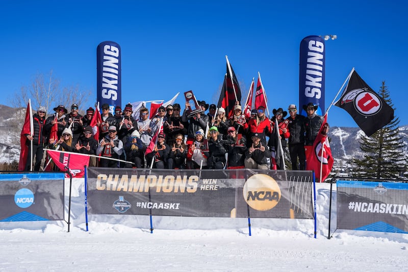 Utah's ski team stands on the podium