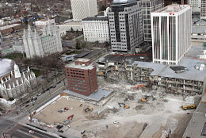 Crossroads Plaza, on the corner of West Temple and South Temple, is being demolished for the new City Creek Center.