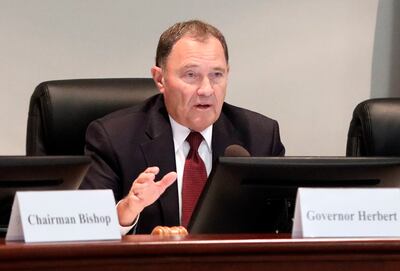 Gov. Gary Herbert speaks during a roundtable discussion at the Ogden-Weber Chamber of Commerce in Ogden on Tuesday, Aug. 28, 2018.