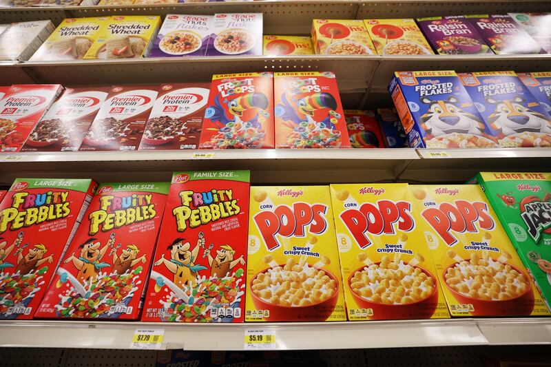 Cereal shelves at Reams in Sandy on April 4, 2023.