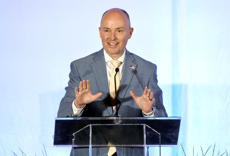 Gov. Spencer Cox speaks at The Little America Hotel in Salt Lake City on Jan. 31, 2024.