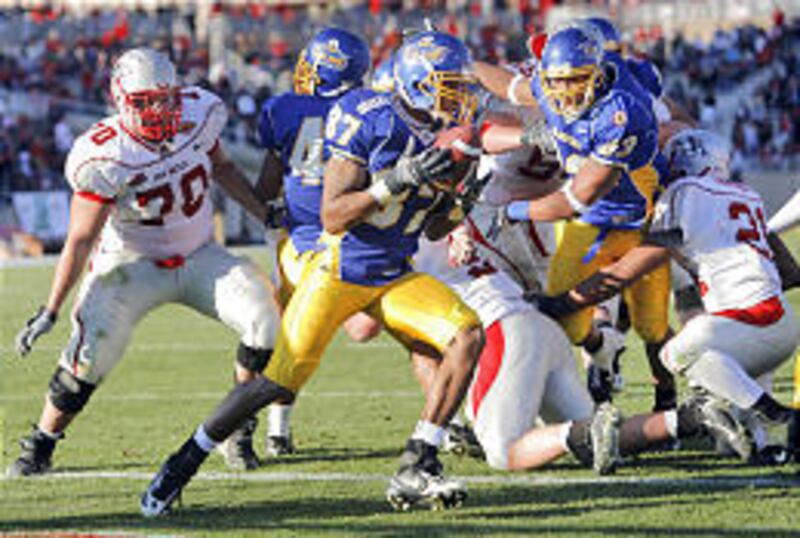 San Jose State's Damaja Jones recovers a fumble by New Mexico's Rodney Ferguson in the end zone.