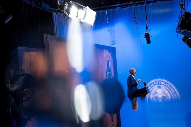 Gov. Spencer Cox holds his monthly news conference at the Eccles Broadcast Center in Salt Lake City on Oct. 20, 2022.