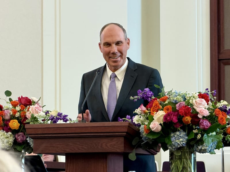 Elder Jonathan S. Schmitt — a General Authority Seventy and first counselor in the United States Southwest Area presidency — addresses attendees at the groundbreaking ceremony for the Fairview Texas Temple in Fairview, Texas, on Saturday, Feb. 21, 2026.