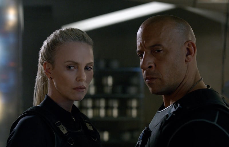 Charlize Theron and Vin Diesel in the most recent installment of the Fast and Furious films, “The Fate of the Furious.” Universal owns the rights to the Fast and Furious franchise.