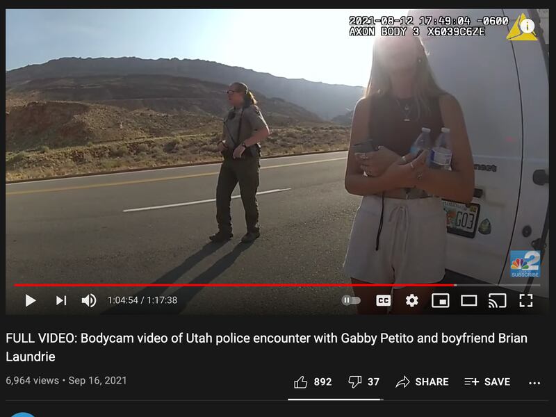 A bodycam video shows Gabby Petito and her boyfriend, Brian Laundrie.
