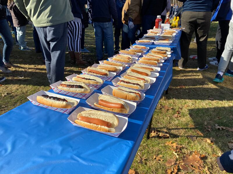 A lineup of hotdogs at the BYU tailgate ahead of UMass vs. BYU at McGuirk Alumni Stadium in Amherst, Mass.
