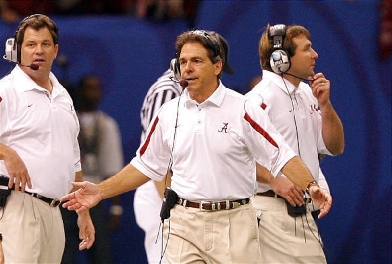 Alabama head coach Nick Saban wonders what is going on as Utah leads his team from start to finish Friday.