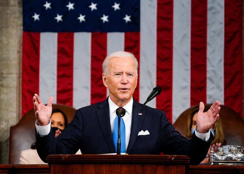 President Joe Biden addresses a joint session of Congress in the House Chamber at the U.S. Capitol in Washington, D.C.