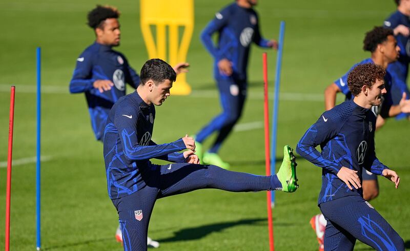 Giovanni Reyna of the US soccer team exercises prior to a friendly match against Japan, Thursday, Sept. 22, 2022.
