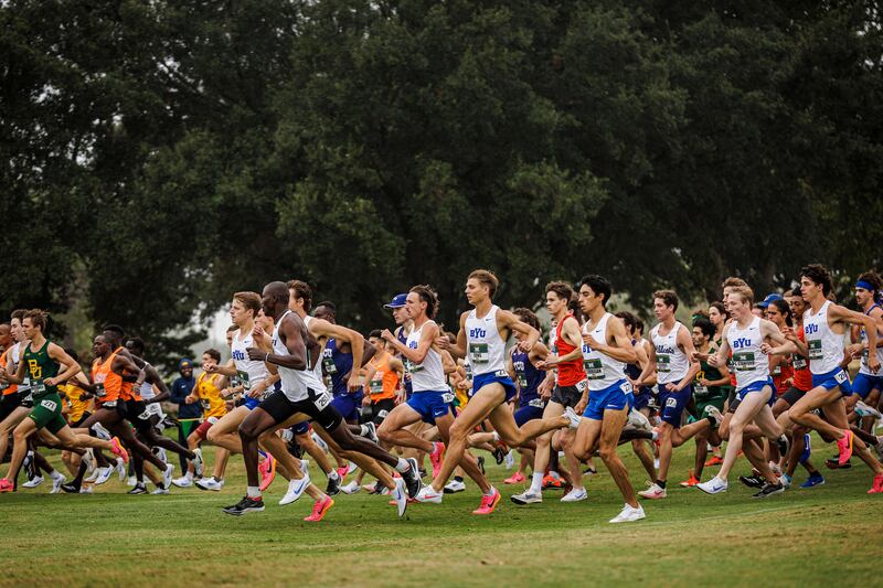 Members of the BYU men's cross-country compete in the Big 12 championships in Waco, Texas, Nov. 1, 2024. The No. 1-ranked Cougars will compete in the the NCAA championships Saturday morning in Wisconsin.