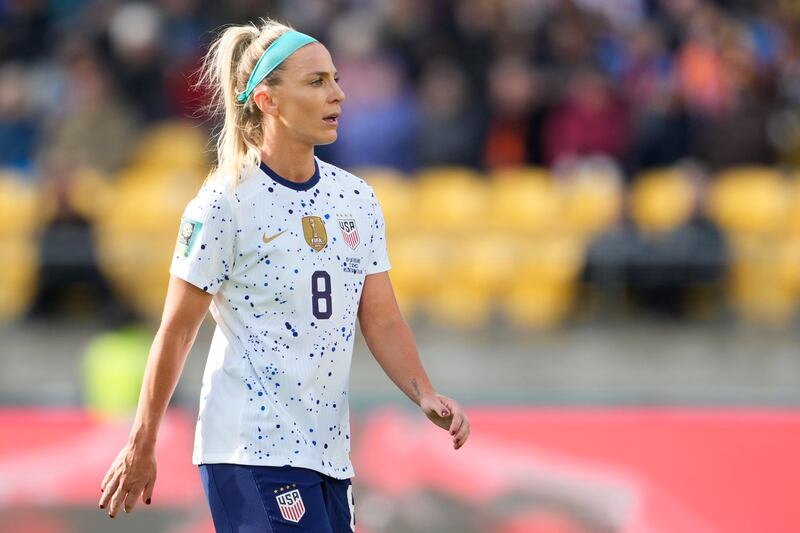 Julie Ertz stands on the field during a World Cup match on July 27, 2023.