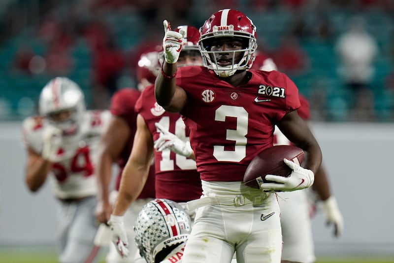 Alabama wide receiver Xavier Williams celebrates after a catch during the national championship game.