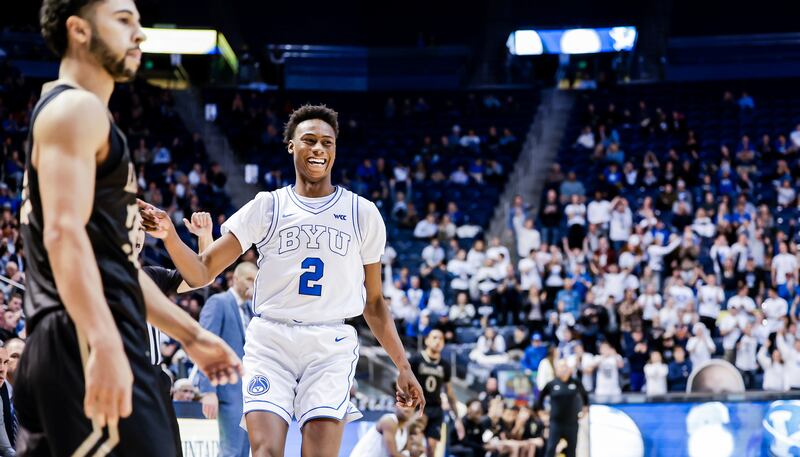 BYU’s Jaxson Robinson (2) smiles during the Cougars’ 90-61 win over Lindenwood on Tuesday, Dec. 20, 2022, at the Marriott Center.