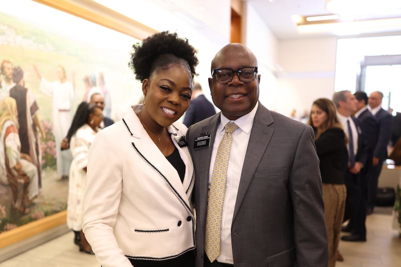 President Junior Banza and Sister Annie Banza pose for a picture at the Provo Missionary Training Center during the Seminar for New Mission Leaders in Provo, Utah, June 21, 2026.